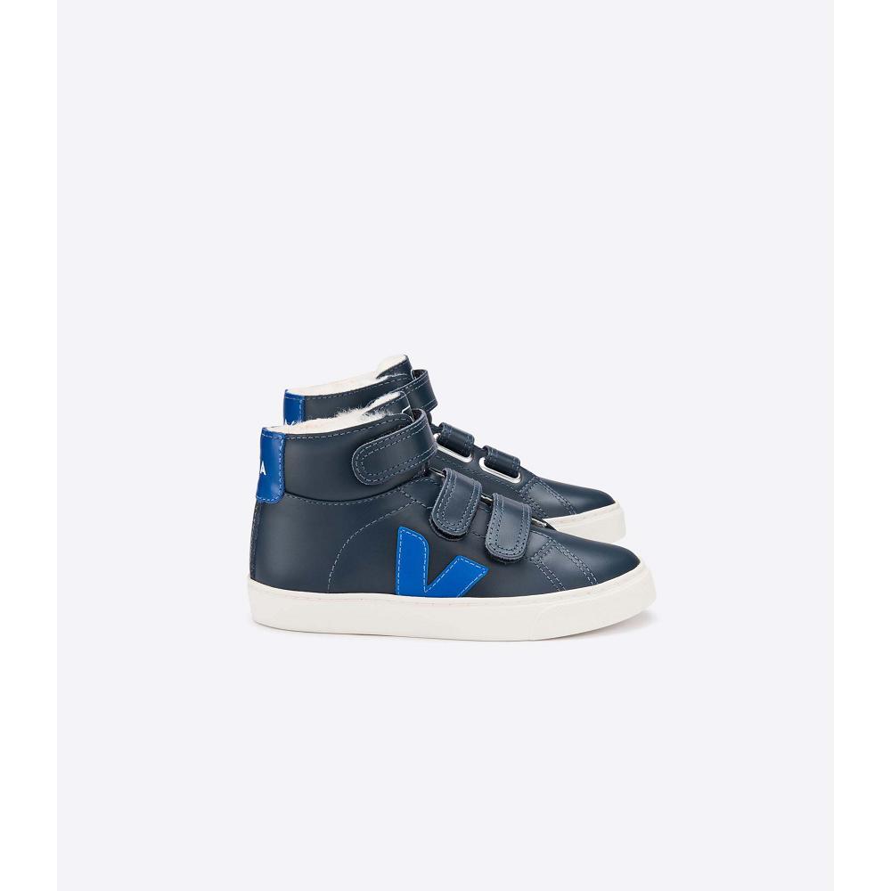 Veja ESPLAR MID FURED LEATHER Kids\' High Tops Blue/Navy | NZ 691BEX